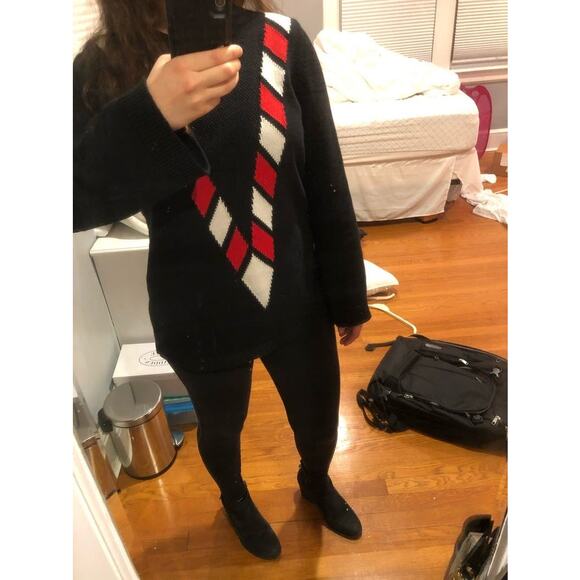 VICTOR GLEMAUD Black Red White Candy Detail Cotton Cashmere V Front Sweater S - Picture 12 of 15